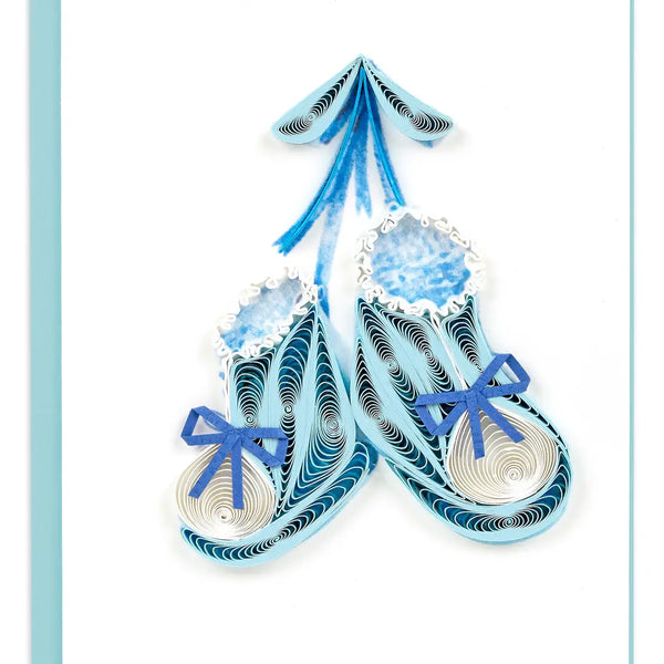 Quilling Card Knitted Blue Baby Booties Gift Enclosure Mini Card, #5014