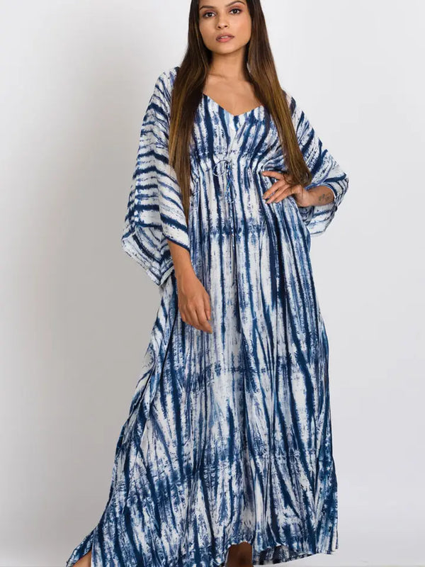 Sevya Handmade Shibori Caftans, Indigo & White, SKU KT - 20.1