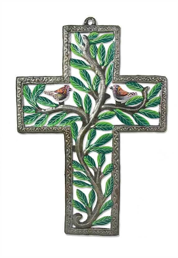 Beyond Borders Painted Birds Bough Cross