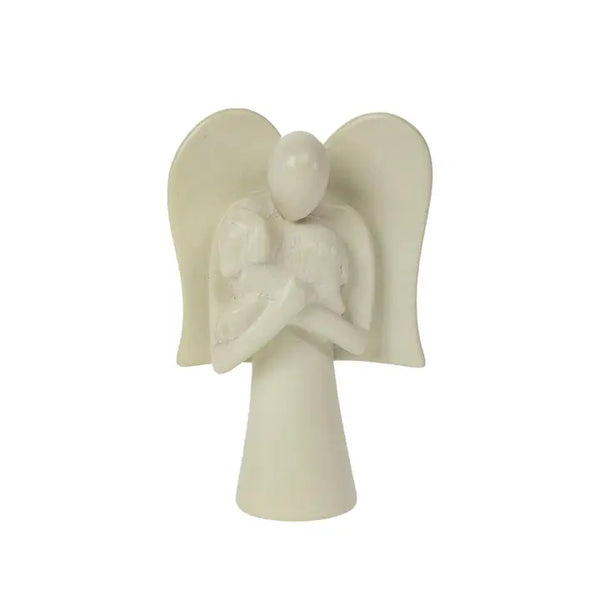 Global Crafts Soapstone Guardian Angel Holding Lamb Statue KSA5413