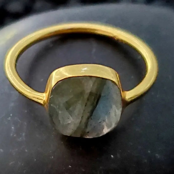 Sosie Designs Labradorite Cushion Ring, Gold over Sterling Silver, #4133