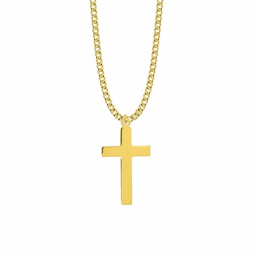 Singer 1-3/8 Inch 18KT Gold Plated Over Sterling Silver Plain Cross Necklace