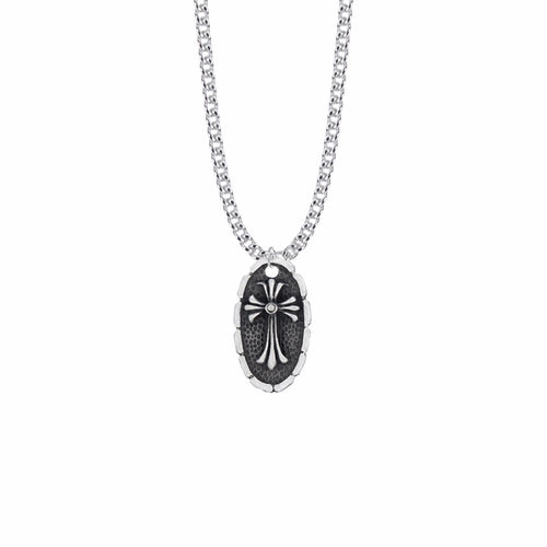 Singer 1 Inch Pewter Oval Centered Cross Pendant Necklace