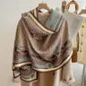Winding River Equestrian Blue/Beige Stirrup Reversible Wrap– Artisan Shawl -SKU 380E 1090