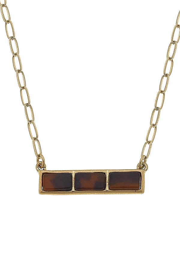 Canvas Style Halston Tortoise Bar Necklace in Worn Gold SKU 25323N-T0