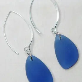 Sosie Designs -Eco Sea Glass Marquis Pebble Earrings - Cobalt Blue