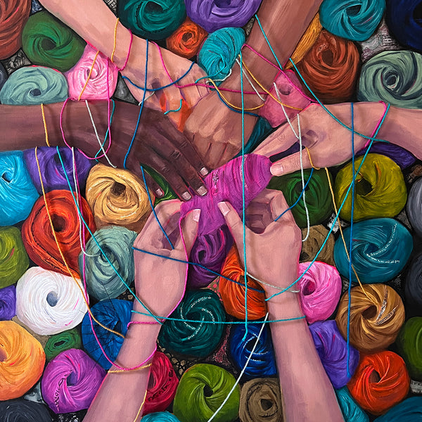 Dima Kroma:: 3. "Community Threads,"  36 x 36, mixed media on canvas