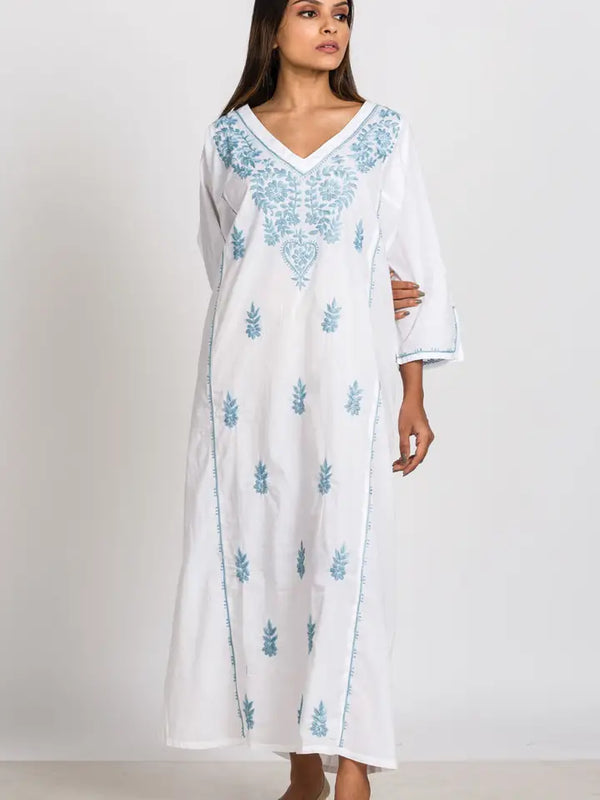 Sevya Handmade Parama Embroidered Caftans, Seafoam, SKU KT-7.3