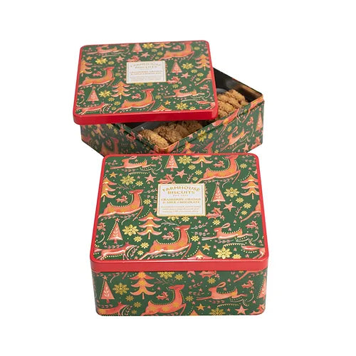 Farmhouse Biscuits Nutcracker Square Tin #752, filled with cranberry orange & milk chocolate biscuits