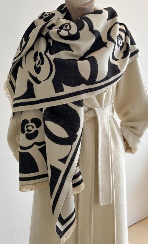 Winding River: Black / White Moon Rose Reversible Wrap – Artisan Shawl; SKU: 380-1556BK