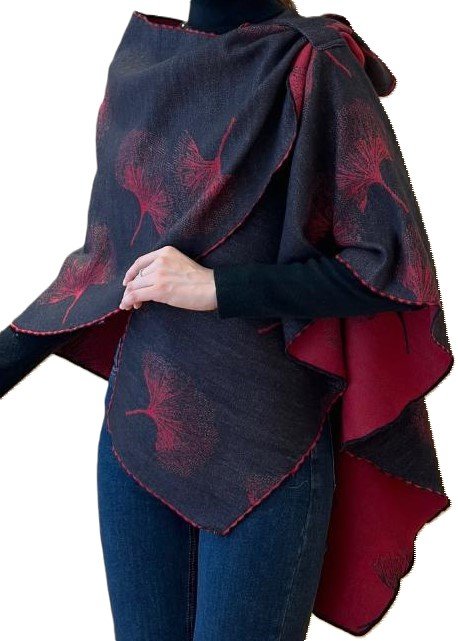 Winding River: Red / Black Ginkgo Short Loop Wrap; SKU: 380LS-965RD