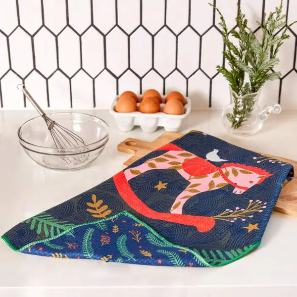 rockflowerpaper Holiday Horse Blu Kitchen Tea Towel, #213-3027