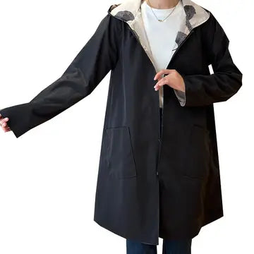 Winding River Black / Cream Ginkgo Reversible Zipper Hooded Rain Coat