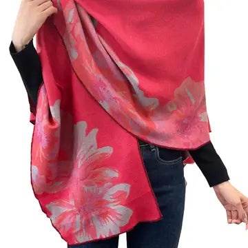 Winding River: Wrap Pink / Gray Reversible Rose Short–Loop Shawl Collection -SKU 380LS 433