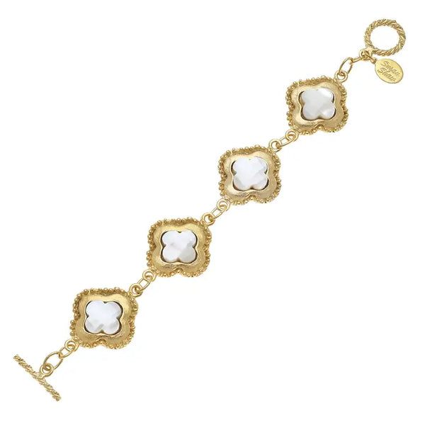 Susan Shaw Genuine Mother of Pearl set in gold clover bracelet 2793w