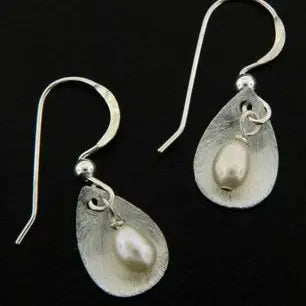 Sosie Designs-White Pearl Petal Drop Earrings