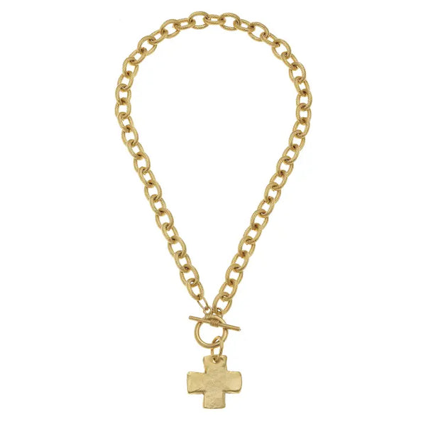 Susan Shaw Gold Cross Front Toggle 12" Necklace. 3510cg