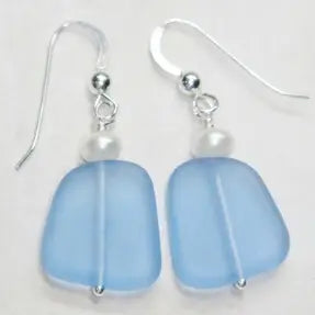 Sosie Designs-Eco Sea Glass W/Pearl Earrings - Cornflower Blue