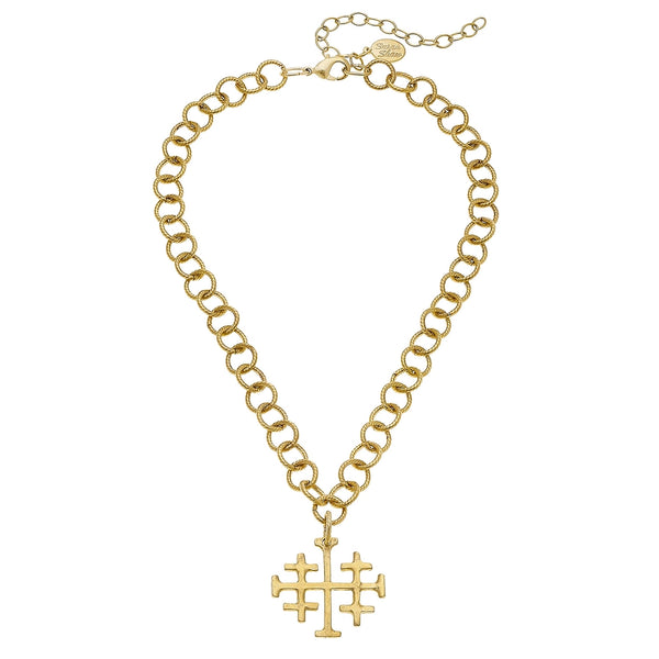 Susah Shaw Gold Multi Jerusalem Cross on Large Chain Necklace