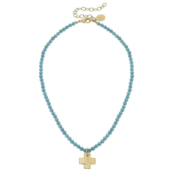 Susan Shaw Gold Cross On Turquoise Beaded Necklace 3342ct