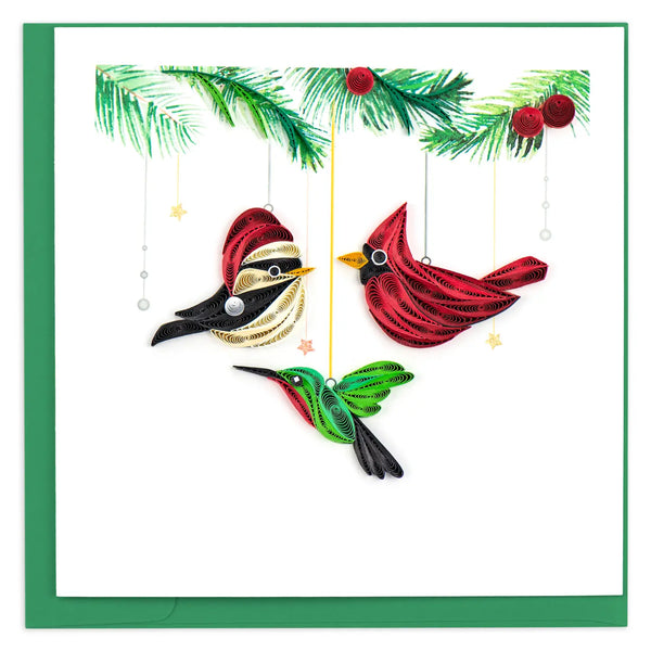 Quilling Card Holiday Bird Ornaments large Christmas card, #673