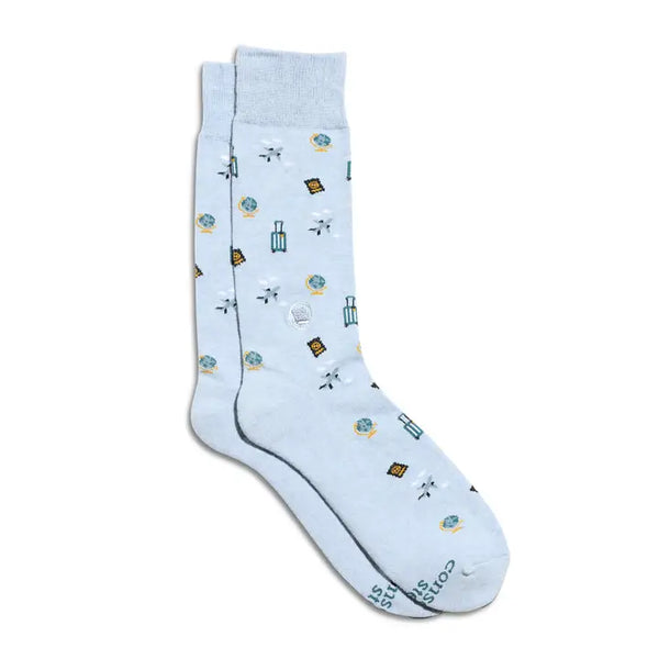 Conscious Step Socks That Give Books (Blue Travel) |MEDIUM| Crew, MSEDU016
