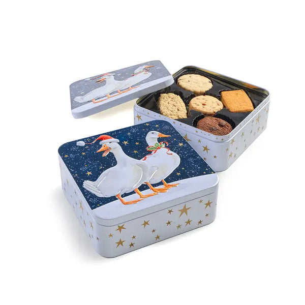 Farmhouse Biscuits Christmas Geese Square Tin