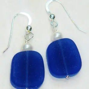 Sosie Designs-Eco Sea Glass W/Pearl Earrings - Cobalt Blue