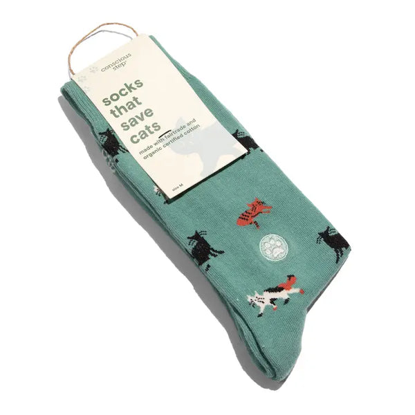 Conscious Step - Socks That Save Cats (Teal Cats) Medium