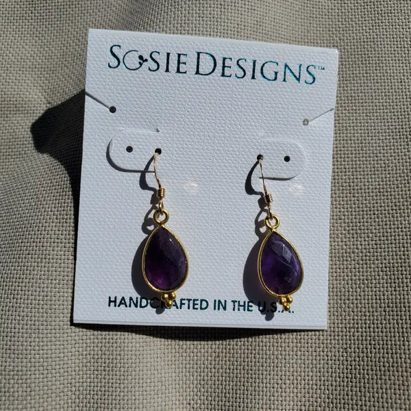 Sosie Designs Gold Gemstone Ornate Teardrop Amethyst Earrings, #5407