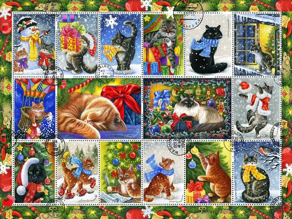 VC Christmas Cat Stamps Jigsaw Puzzle VC1136