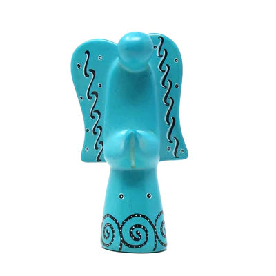 Global Crafts Soapstone Angel Sculpture: Turquoise, 5 inches tall