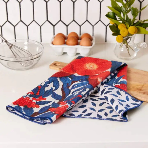 rockflowerpaper Icelandic Popplies Blu Kitchen Tea Towel, #213-2040