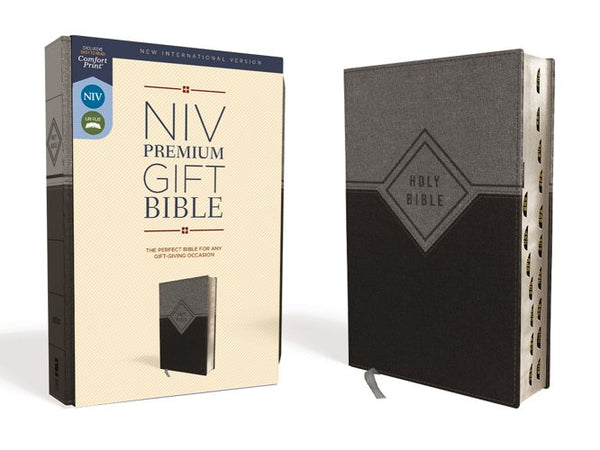 NIV, Premium Gift Bible, Leathersoft, Black/Gray, Red Letter Edition, Indexed, Comfort Print