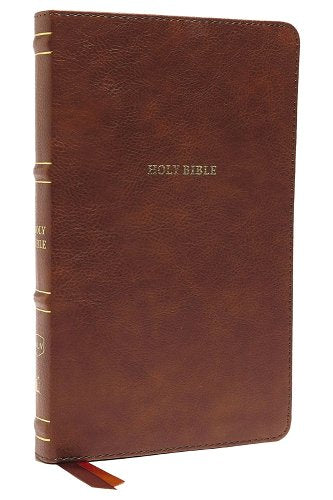 NKJV, Thinline Bible, Leathersoft, Brown, Thumb Indexed, Red Letter Edition, Comfort Print: Holy Bible, New King James Version