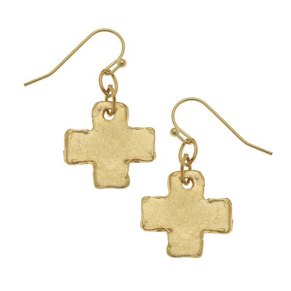 Susan Shaw gold Mini Square cross earrings 1726N