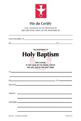 Baptism certificates pack of 25,"dove" #110R