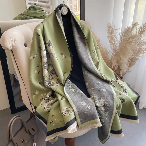 Winding River Equestrian Green / Black Bouquet Reversible Wrap – Shawl