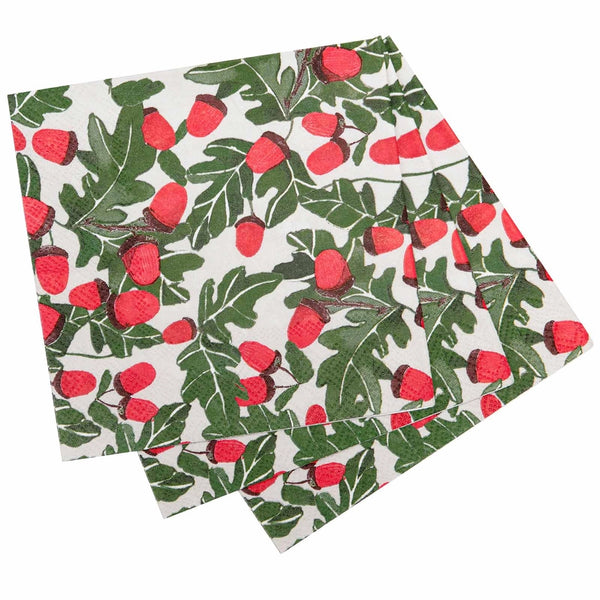 rockflowerpaper Holiday Acorns Paper Napkins, Pack of 20, #200-9827