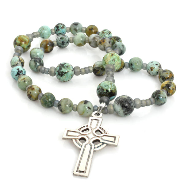 Full Circle Beads African Turquoise 33-Bead Anglican Prayer Beads with Celtic Cross, AF1760