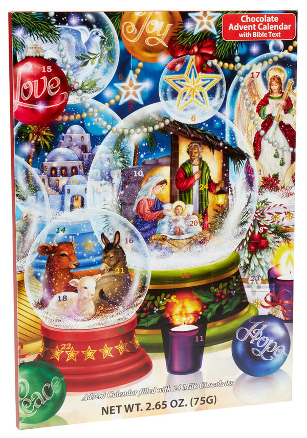 Vermont Christmas Chocolate Advent calendar BB136, "Nativity Snow Globes"
