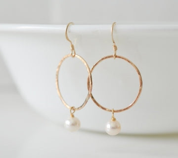 Sosie Designs Gold Hammered Earrings with Pearl