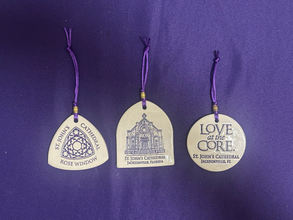 St. John's Cathedral Ornament: Cathedral Front, Love at the Core, Cathedral Rose Window