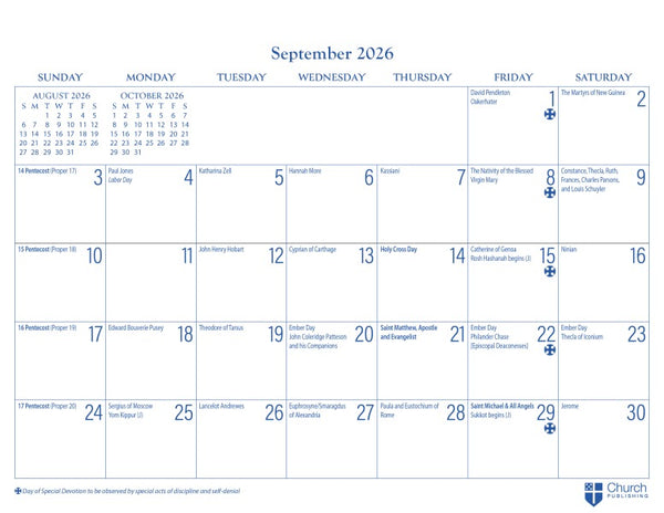 2026 Parish Wall Calendar September 2025 through December 2026, PREORDER NOW, AVAILABLE JULY 2025