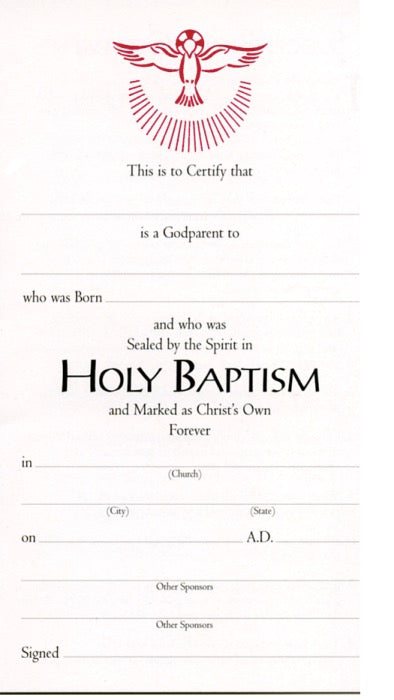 Godparents certificates pack of  25