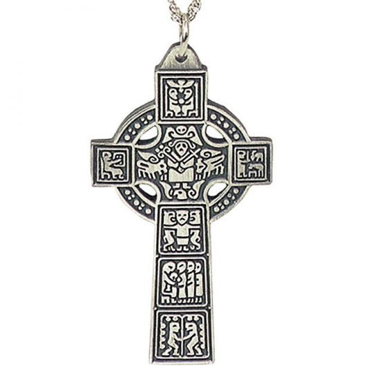 Terra Sancta Guild High Celtic Cross of Ireland Pendant, silver plated, 2 1/2"