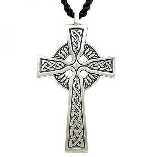 Terra Sancta Guild Celtic Cross pendant, 2" antiqued silver plated bronze