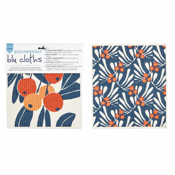 Rockflowerpaper KUMQUATS blu cloths reusable sponge-cloth, set of 2, #203-9866