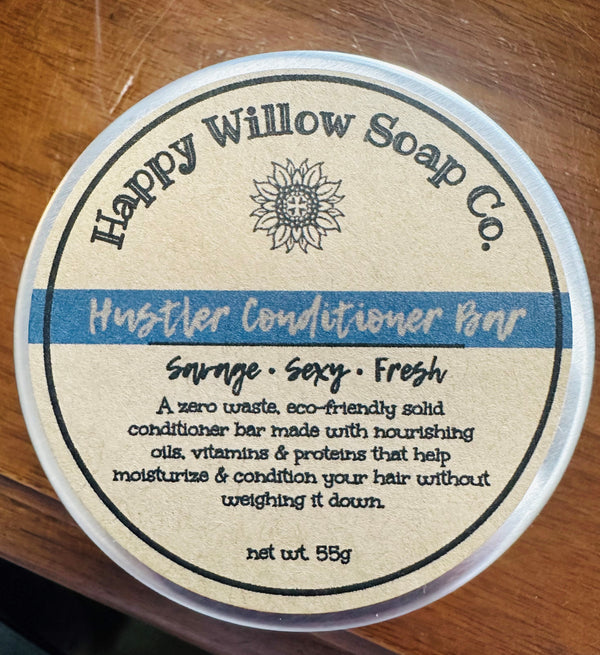 Happy Willow Hustler Conditioner Bar with Reusable Metal Tin