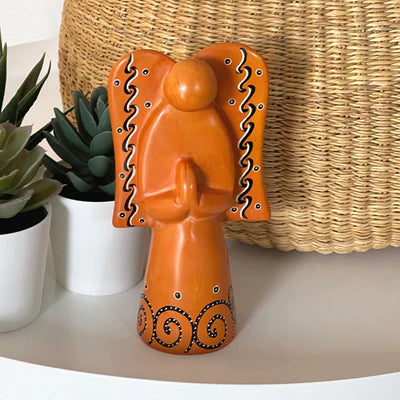 Global Crafts Soapstone Angel Sculpture: Orange, 5 inches tall